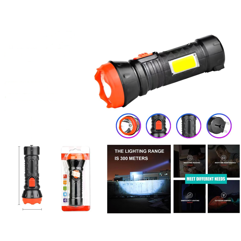 Linterna LED recargable con luz COB lateral