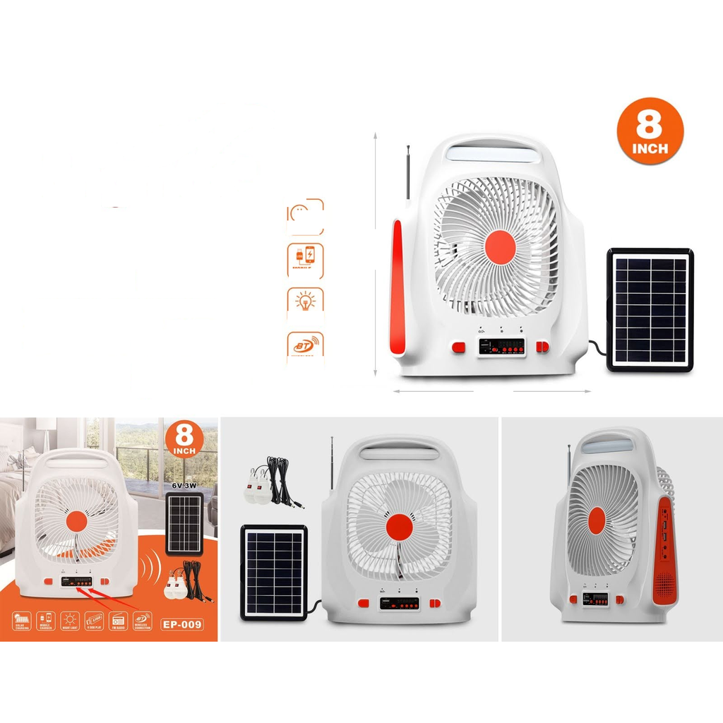 [EP-009] Ventilador recargable 8 pulgadas con panel solar y luz