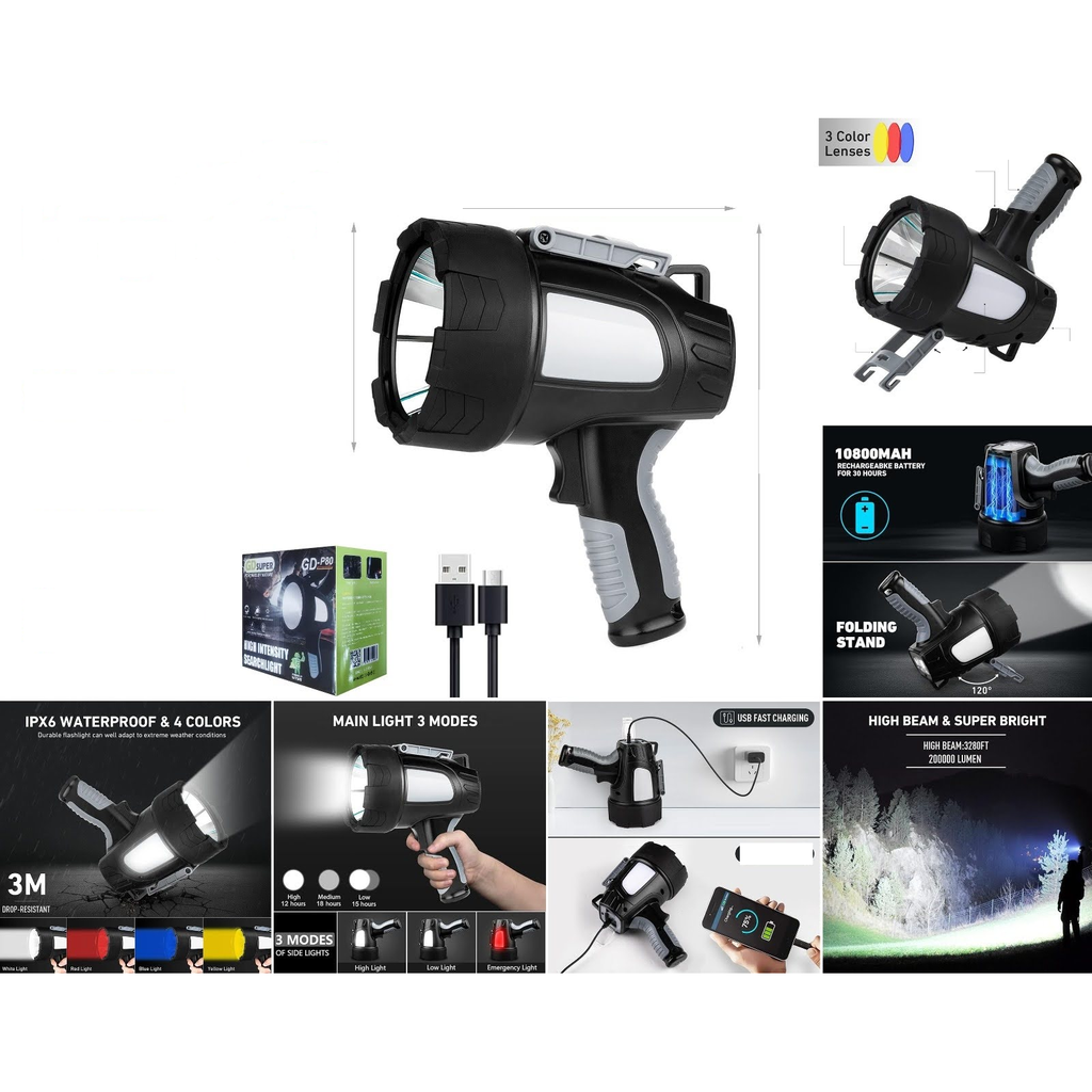 [GD-P80] Linterna reflector LED recargable de alta potencia