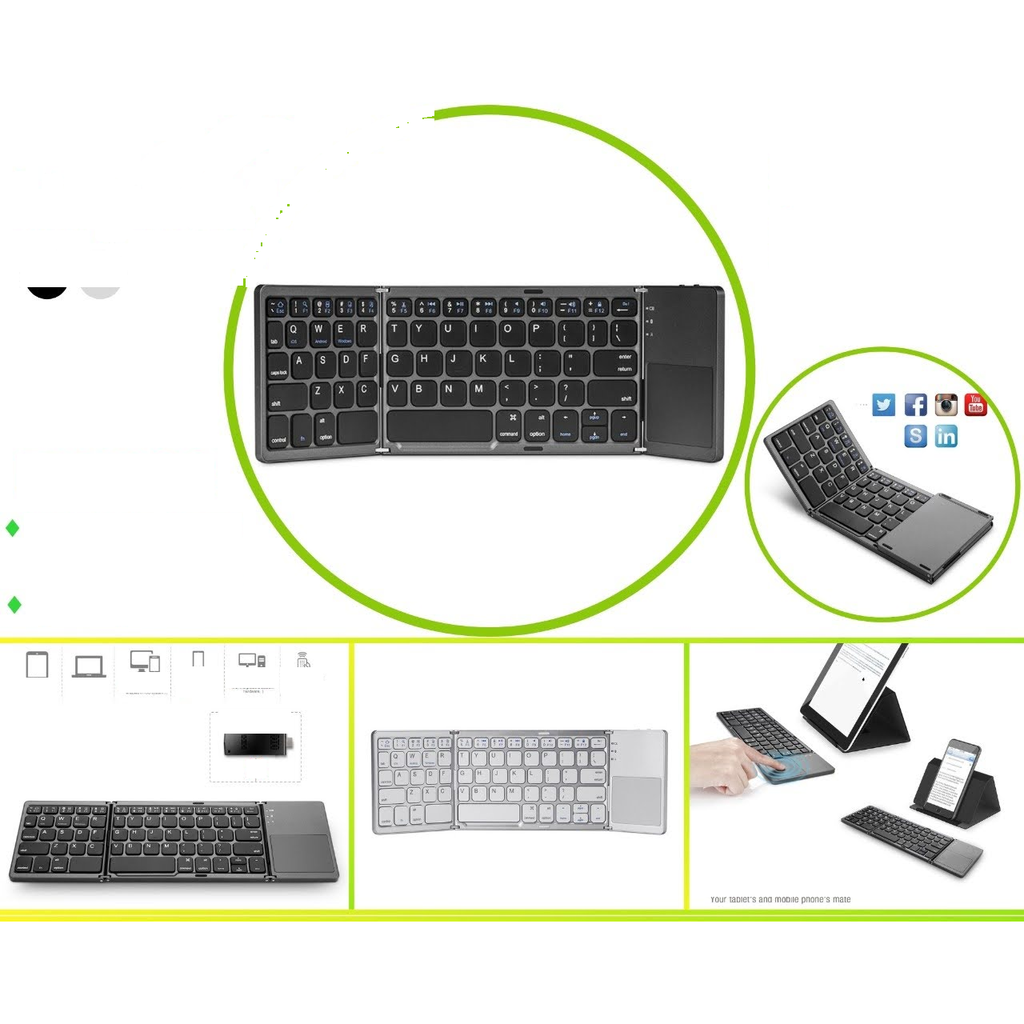 [BKC033] Teclado plegable con touchpad bluetooth portatil de metal