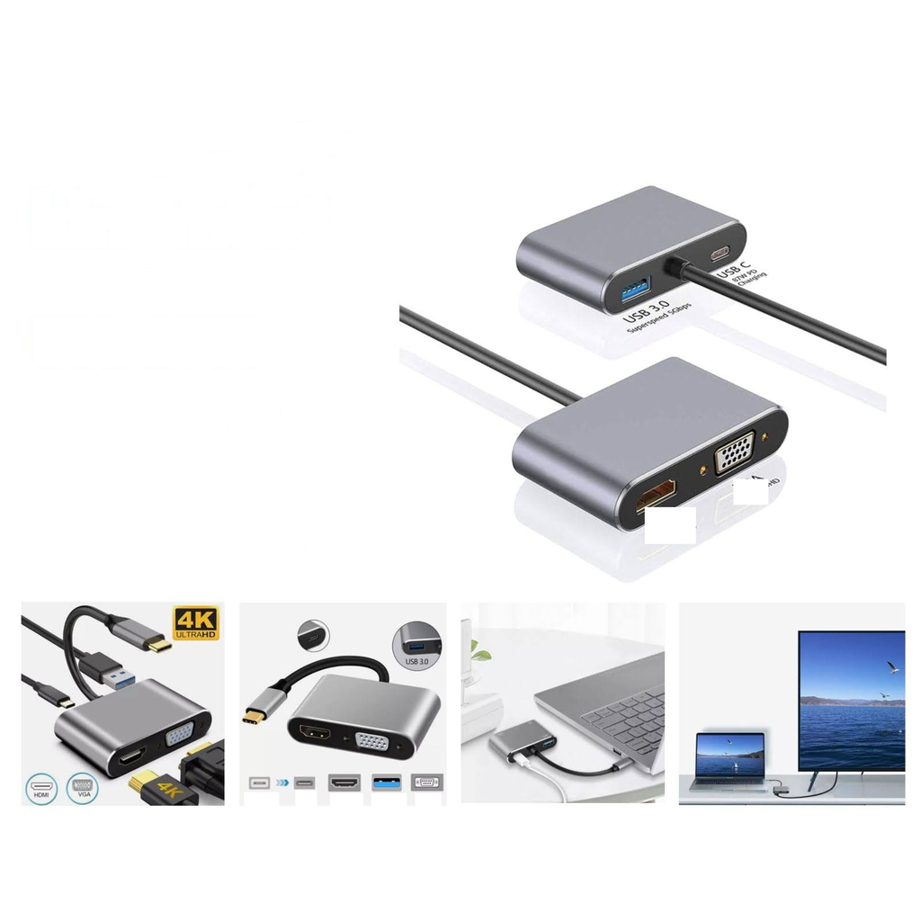 [BYL-2050] Adaptador 4 en 1 Tipo-C a HDMI USB 3.0 PD VGA