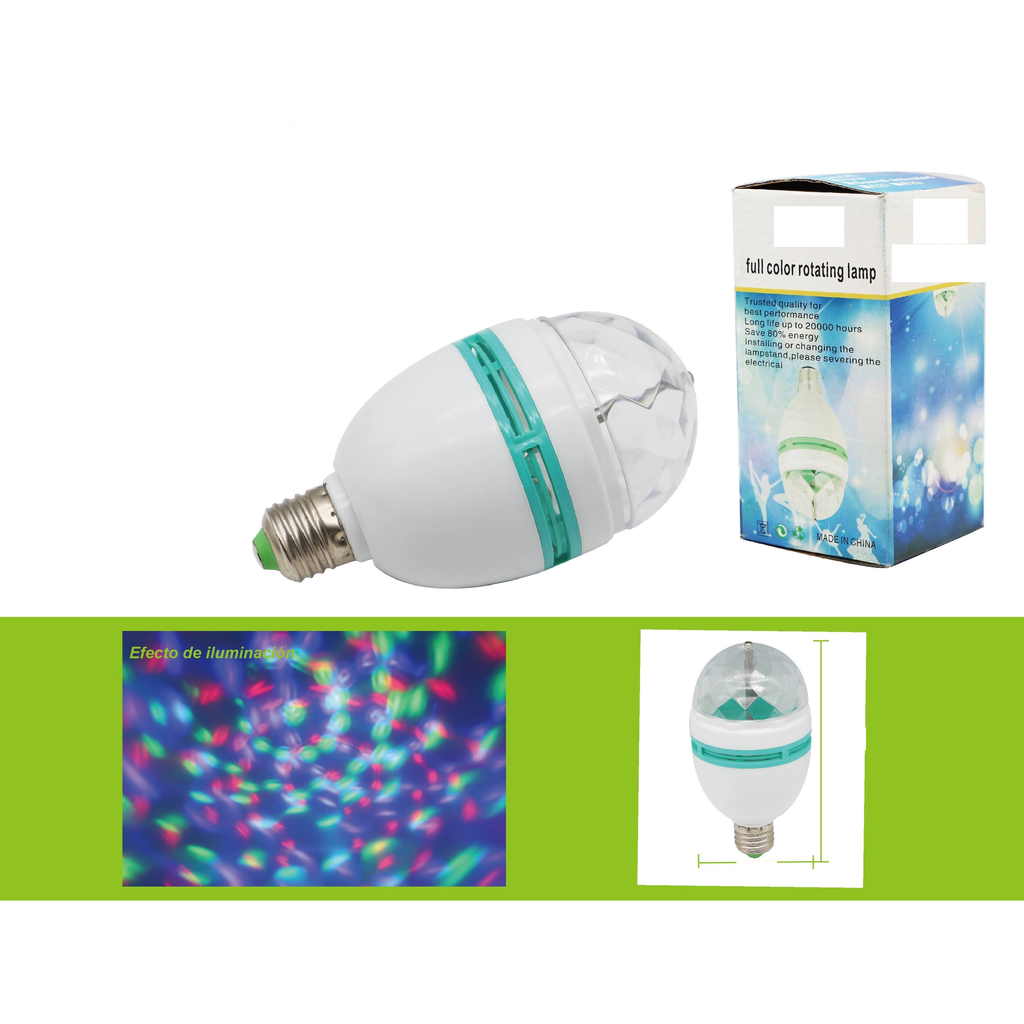 Bombillo giratorio LED multicolor para fiestas