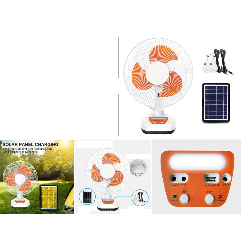 Ventilador de mesa solar recargable con luz LED
