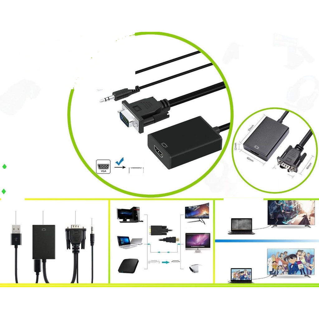 Adaptador VGA a HDMI con conexion USB y audio 3.5mm