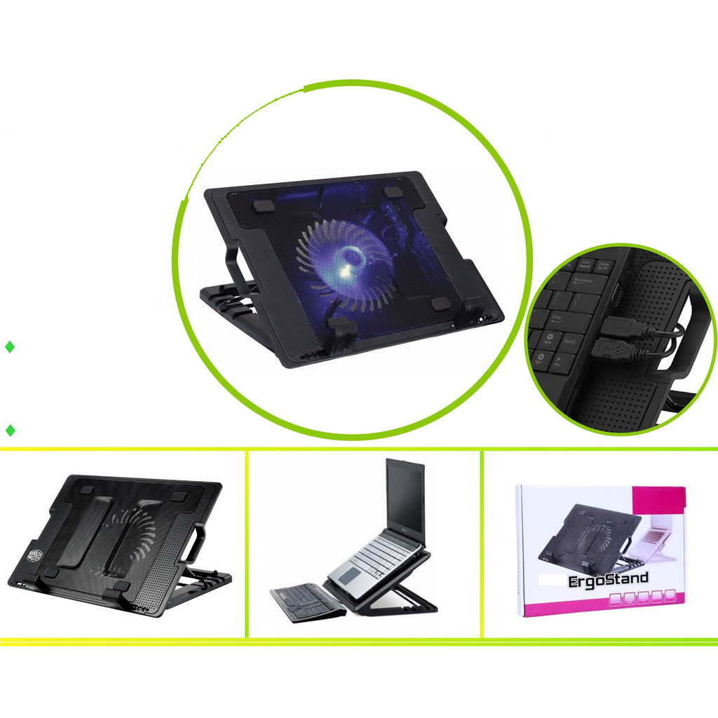 Base enfriadora para laptop con ventilador y luz azul