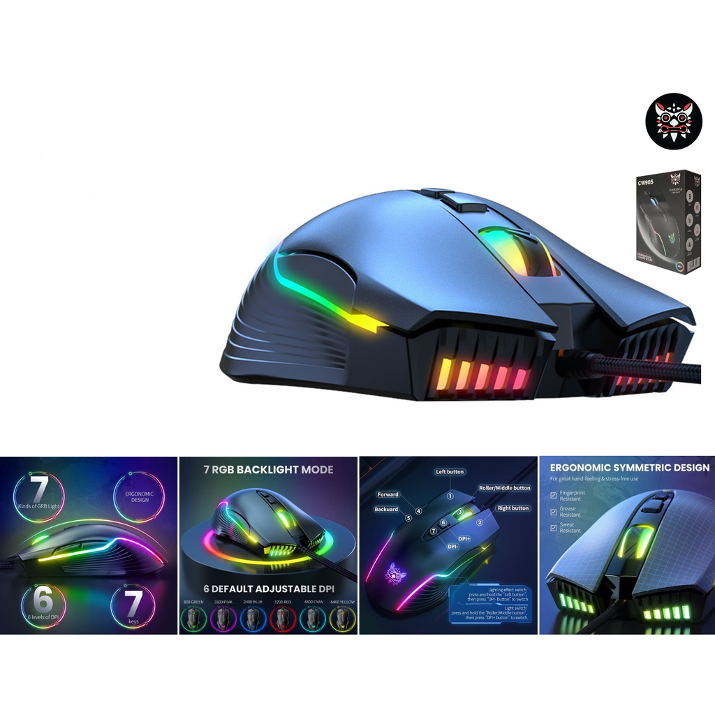 Mouse gaming ergonomico con luces RGB