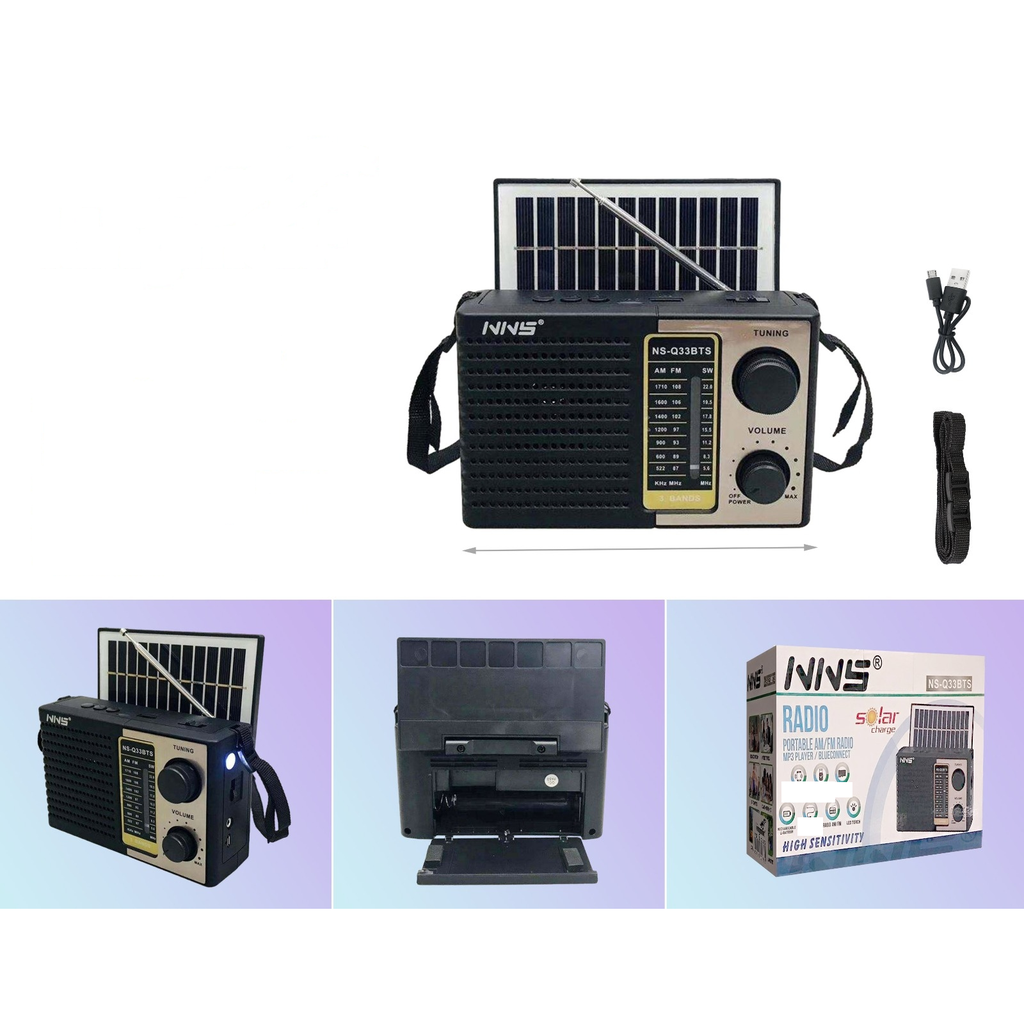 Radio portatil multibanda solar con Bluetooth y lampara