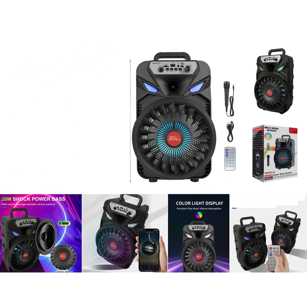 Parlante Bluetooth 8 pulg con microfono y control remoto - Modelo ZQS8167