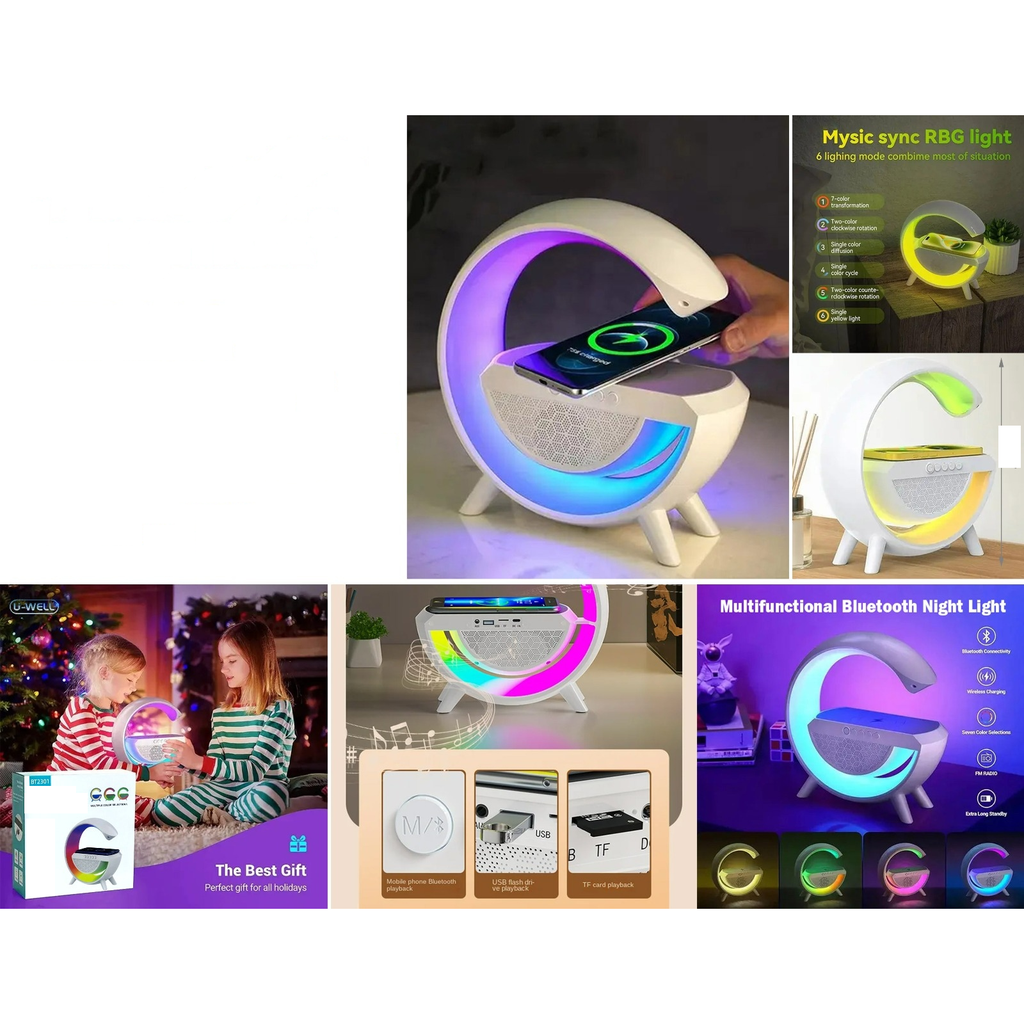 Lampara de noche Bluetooth con cargador inalambrico y luz RGB