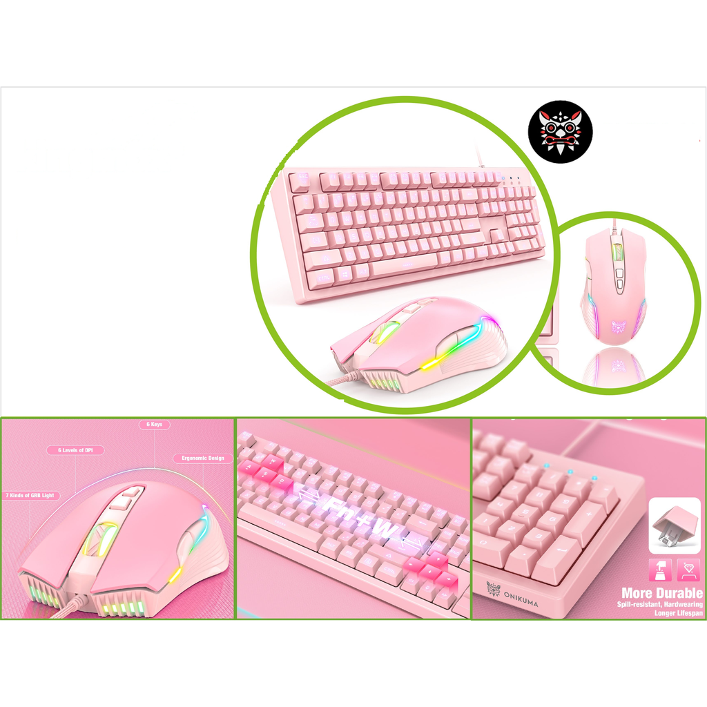 Combo de teclado y mouse gamer rosa con luces RGB