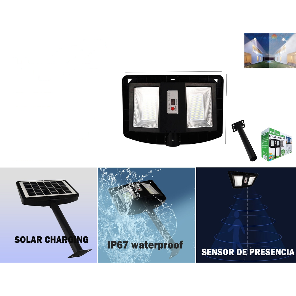 Farola solar LED 300W con sensor de presencia