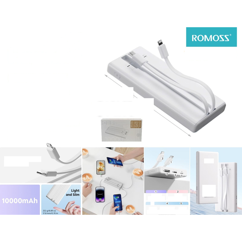 Bateria portatil power bank 10000mAh 22.5W con cables integrados
