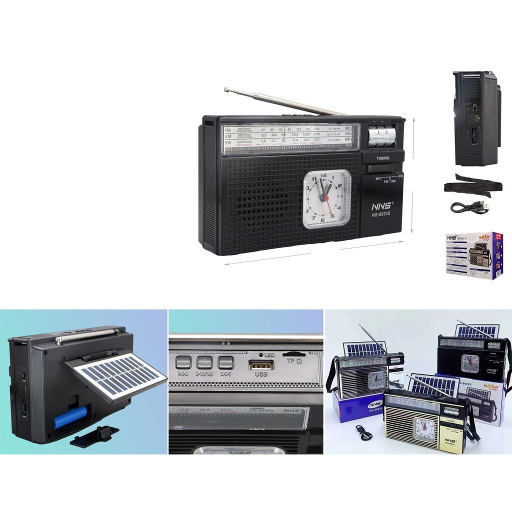 Radio multibanda recargable con panel solar BT FM AM SW USB TF