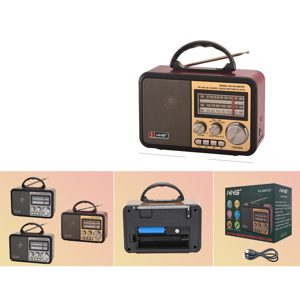 Radio retro Bluetooth FM AM SW con USB y TF - Modelo NS-8897BT
