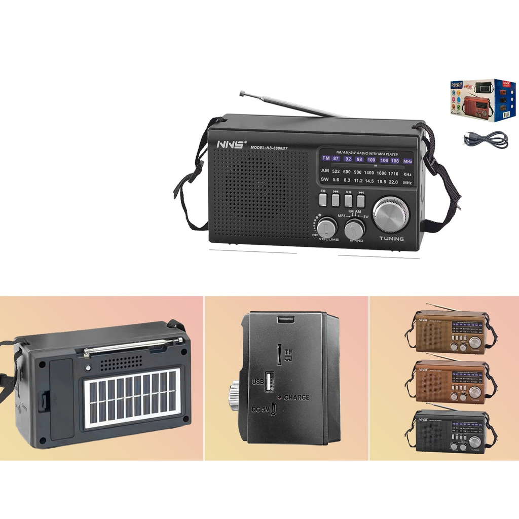 Radio portatil solar Bluetooth FM AM SW con USB y TF