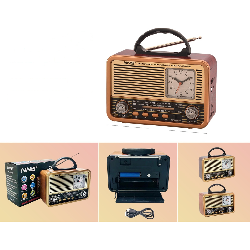 Radio retro Bluetooth con reloj FM AM SW USB y TF
