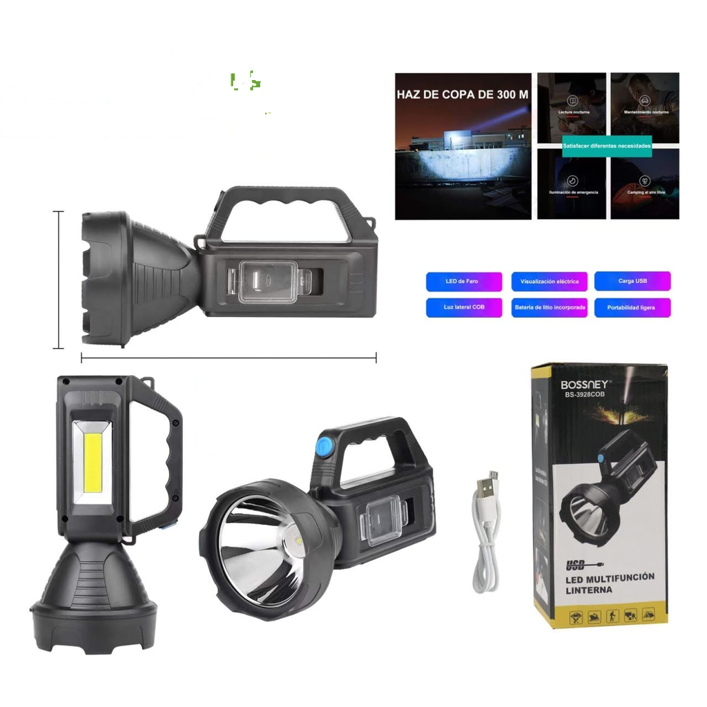 [BS-3928COB] Lampara linterna portatil recargable USB LED multifuncion