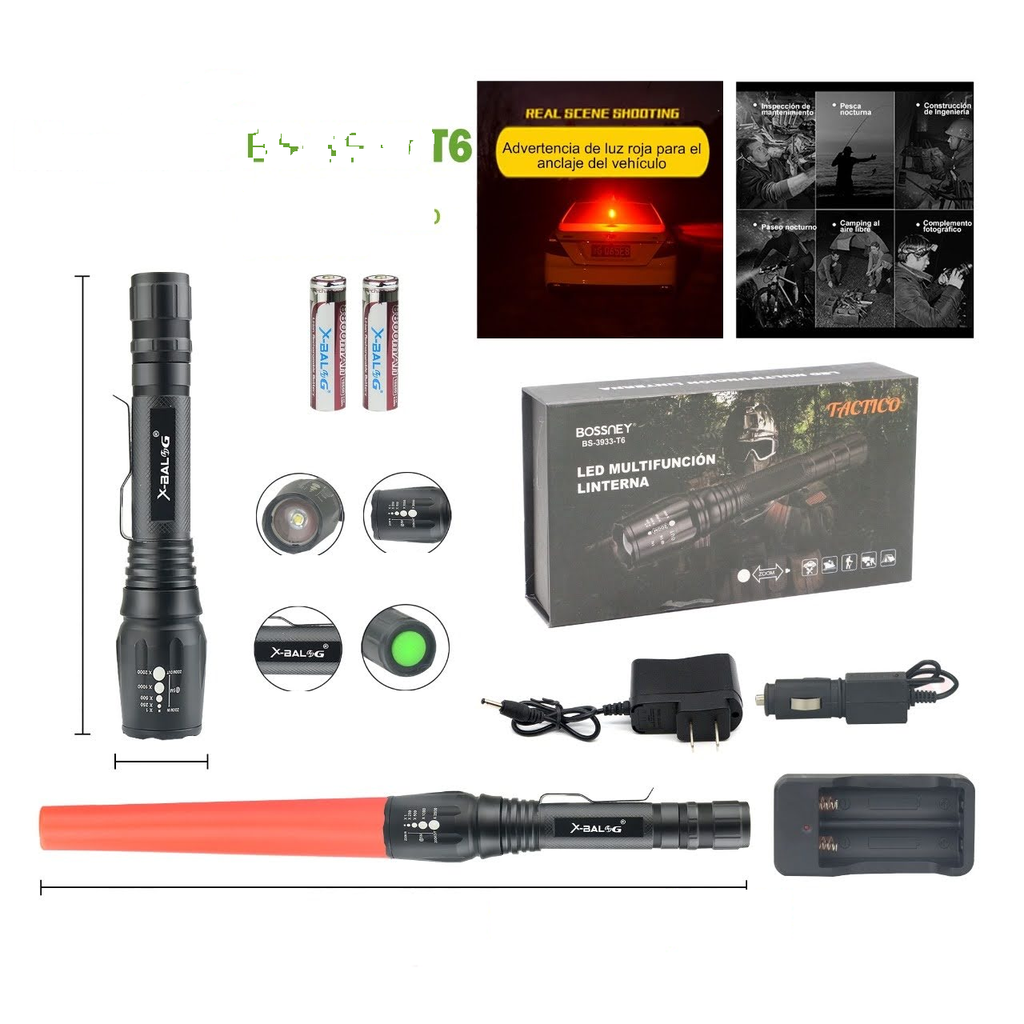 [BS-3933-T6] Linterna tactica portatil recargable LED T6 con zoom