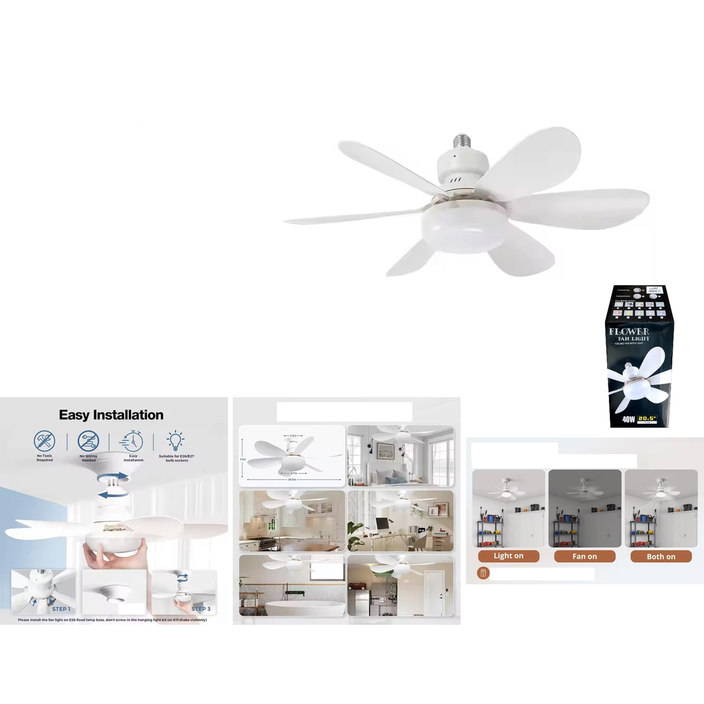 [FSD-L01] Lampara ventilador 6 aspas E27 con temporizador
