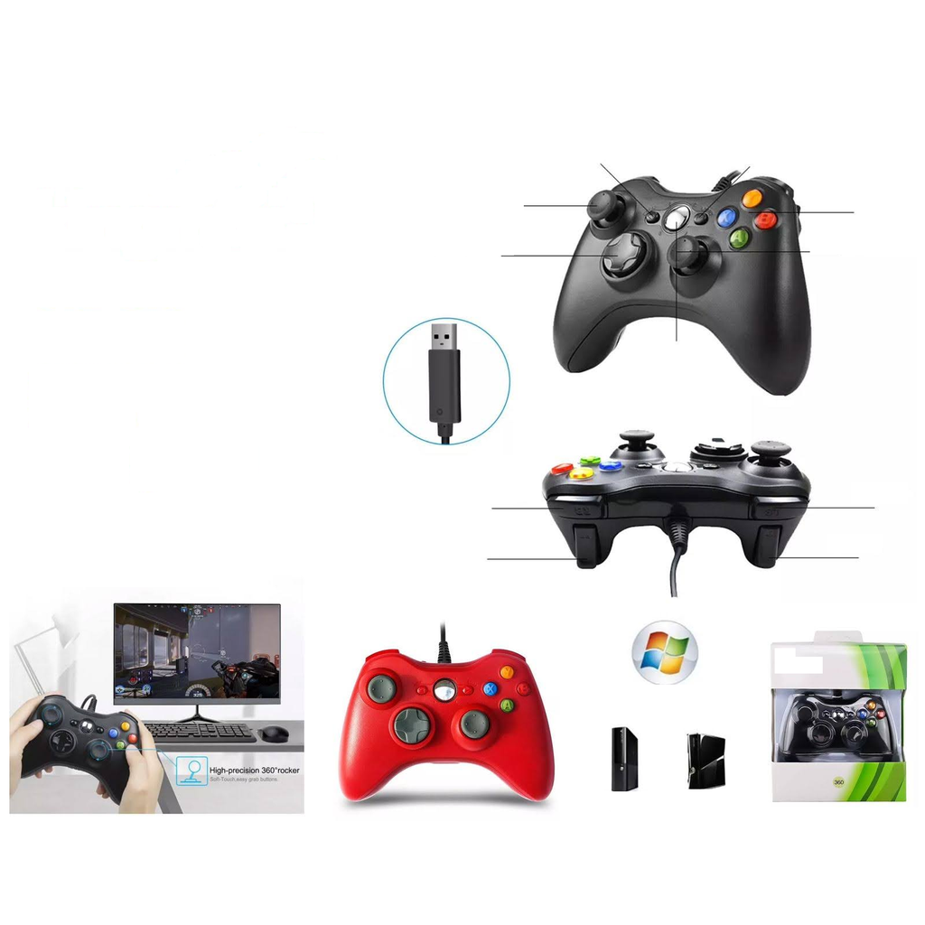 Control alambrico para Xbox 360 y PC USB
