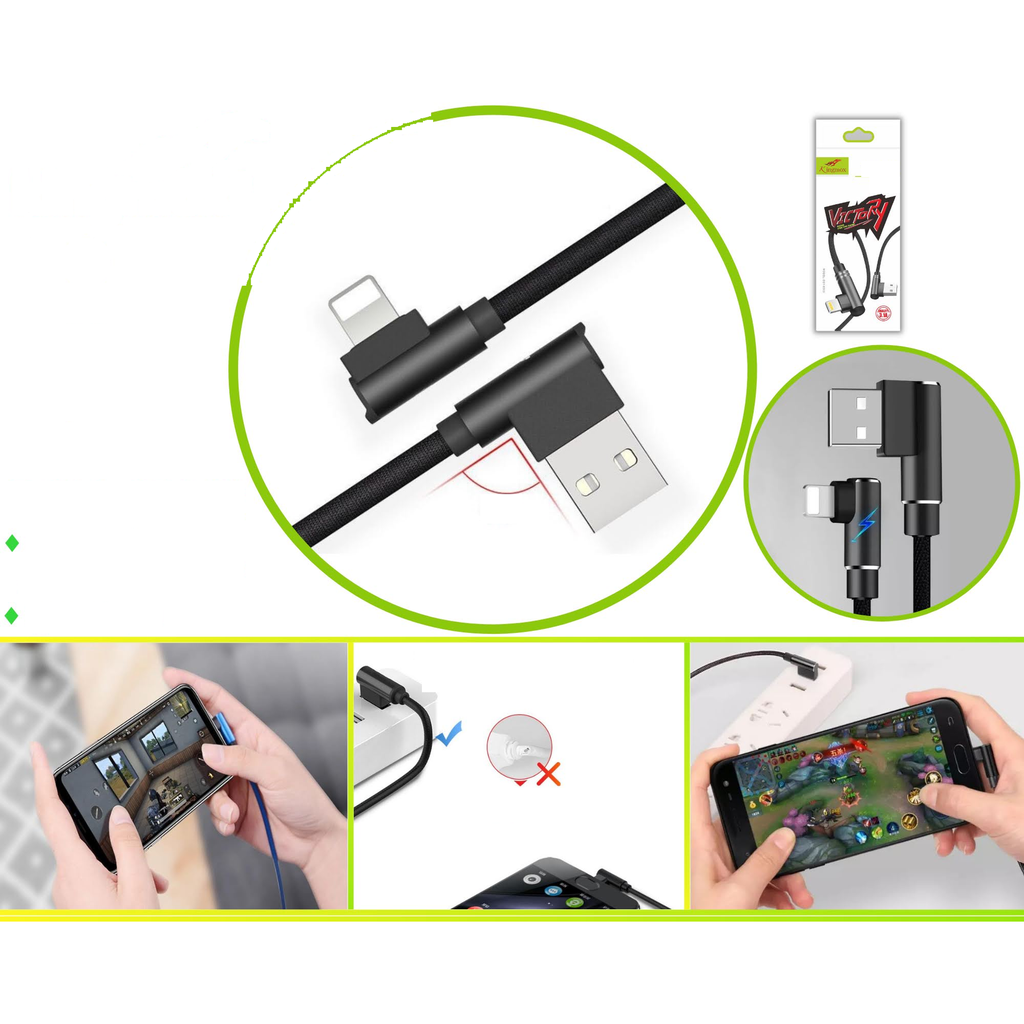 Cable de datos Lightning angulo 90 grados 1.5M 3.1A