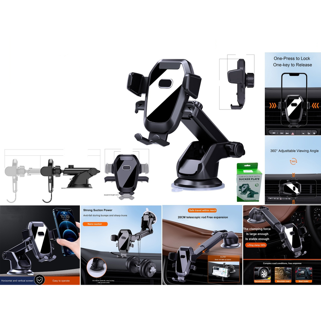 Soporte para celular de auto con ventosa y brazo extensible