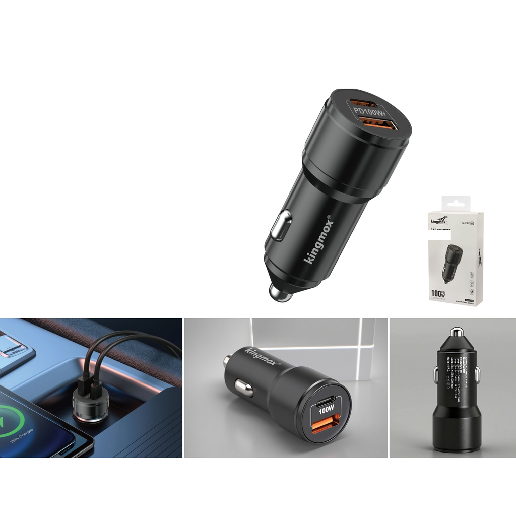 Cargador de coche 100W USB-C y USB-A carga rapida