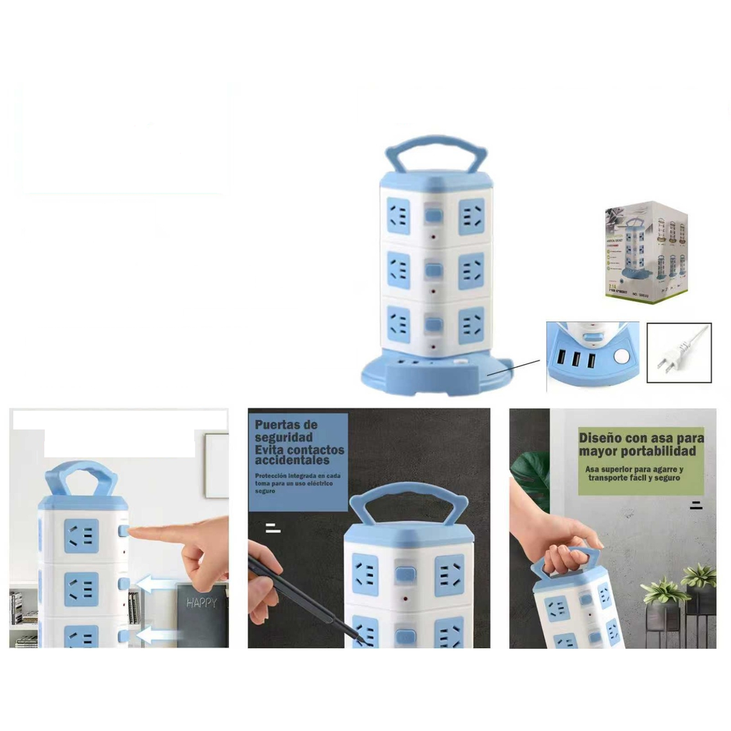 Regleta vertical de 3 niveles con USB