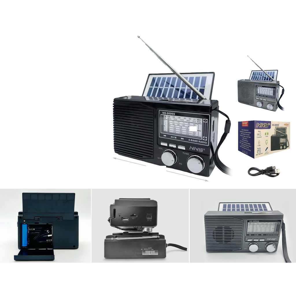 Radio multibanda recargable con panel solar y Bluetooth