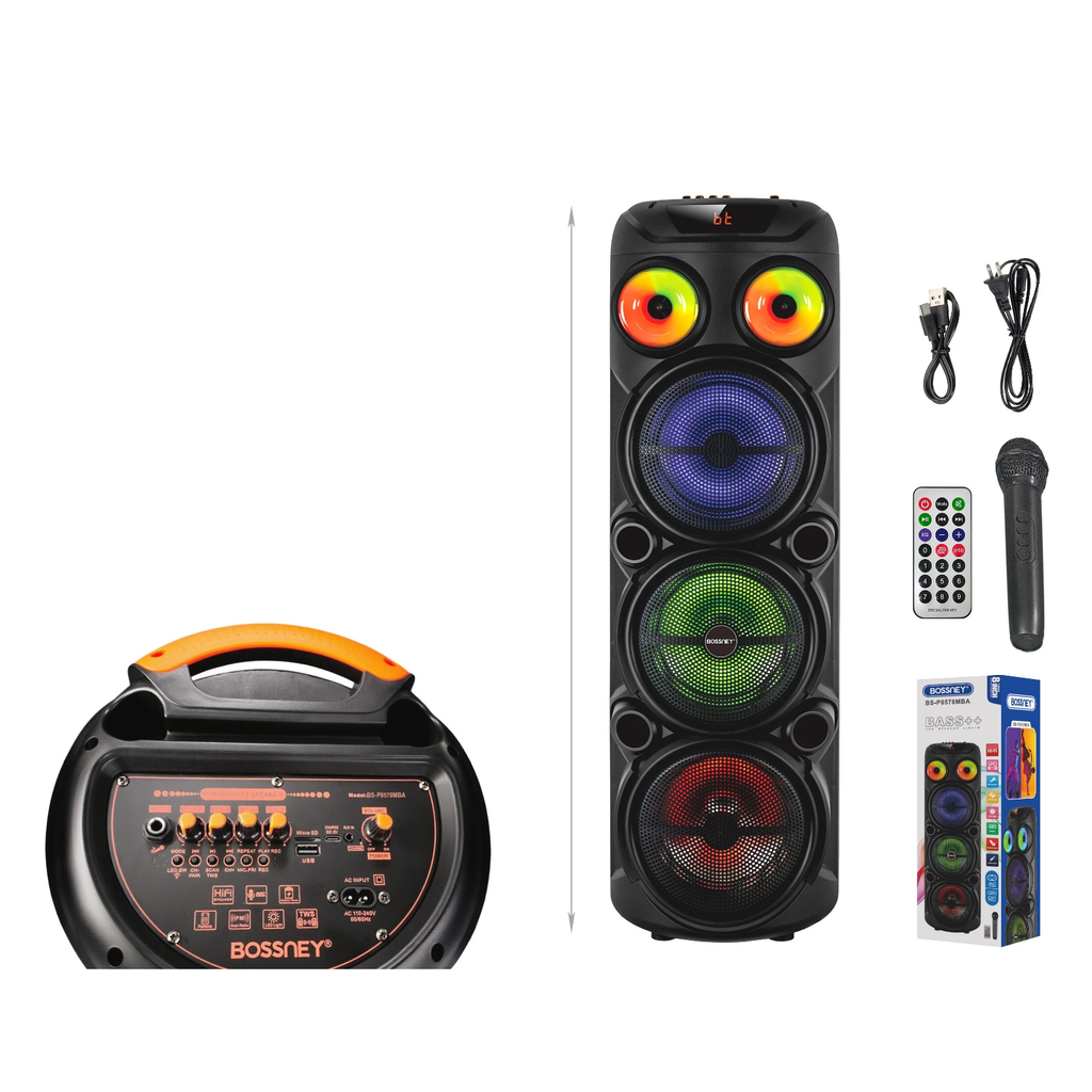 Bocina grande Bluetooth recargable con luces de colores 8 pulg