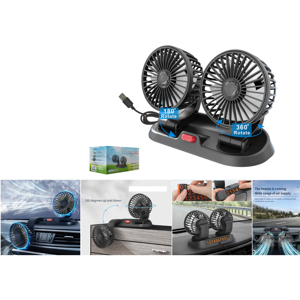 [KM-D5906] Ventilador doble para vehiculo 4 pulg x2 5V