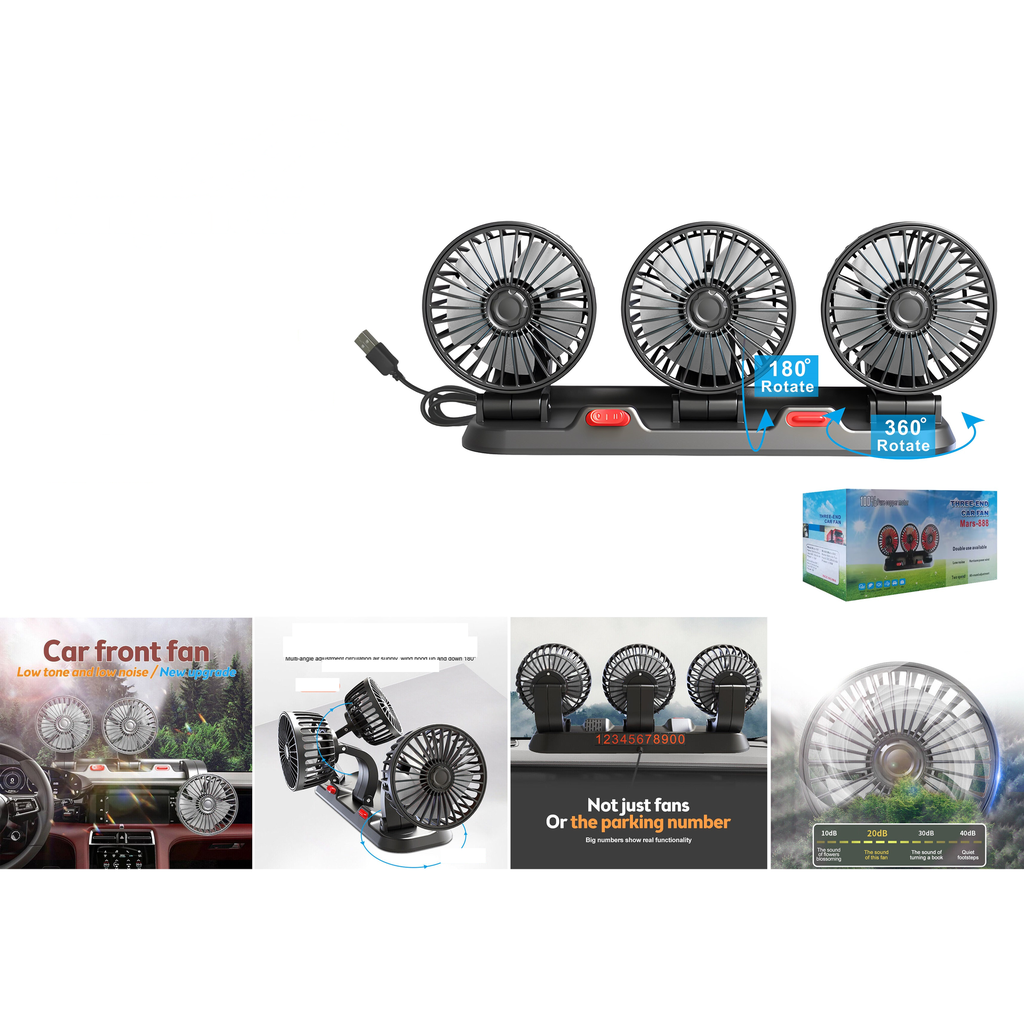 [KM-D5907] Ventilador triple para vehiculo 4 pulg x3 5V