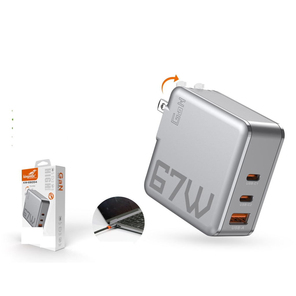Cargador GaN 67W 2 Tipo-C + USB plegable