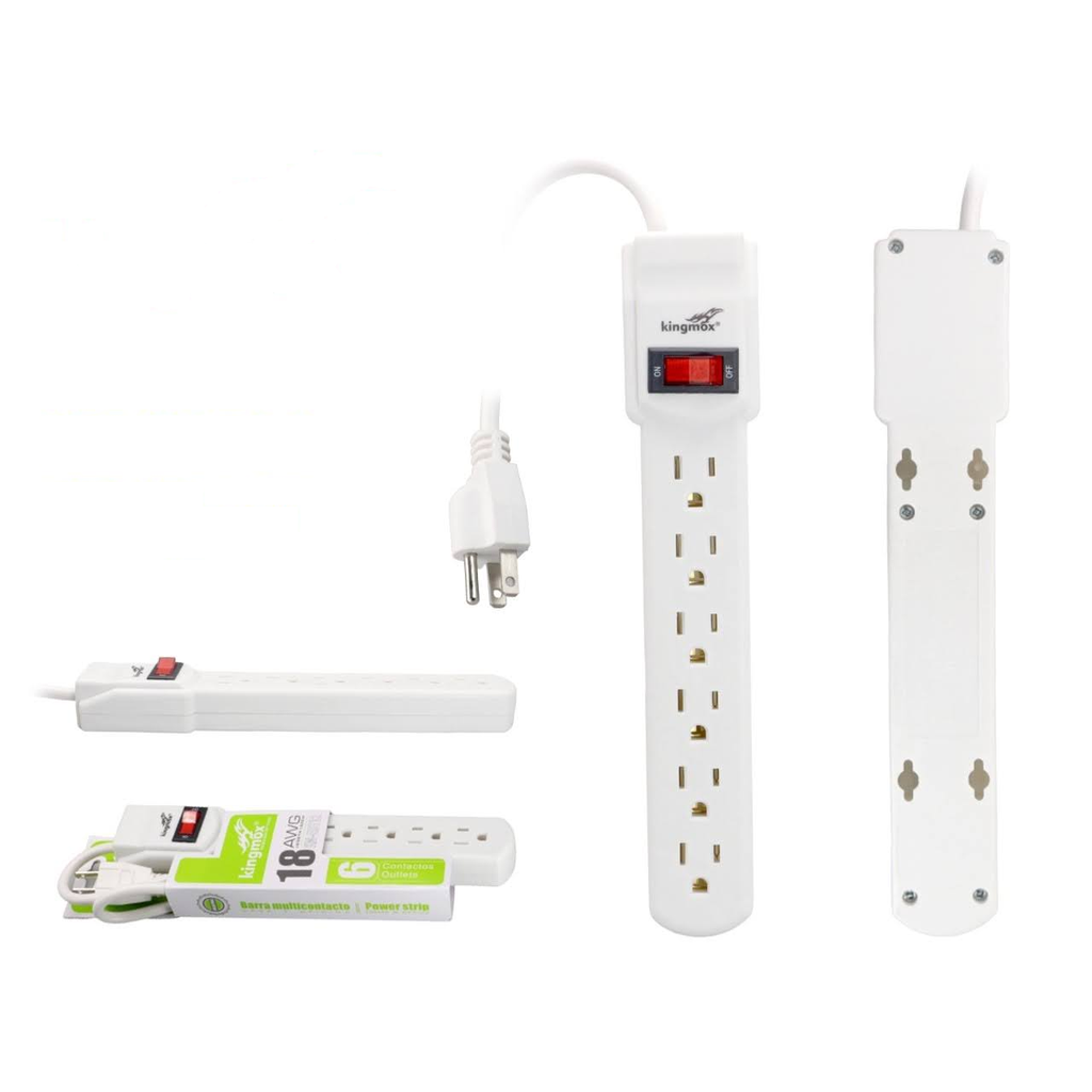 [KM-H9732] Barra multicontacto 6 tomas con interruptor blanca